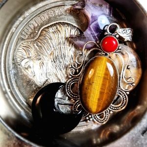 Lovely, Xlarge, Super-Chunky, Oval-Shaped, Natural Tiger Eye Cabochon Pendant.